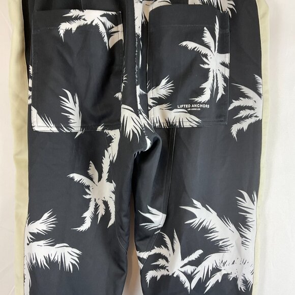 Lifted Anchors Track Pants Men's L Black White Cream Palm Tree Print Elastic Tie - Picture 9 of 14